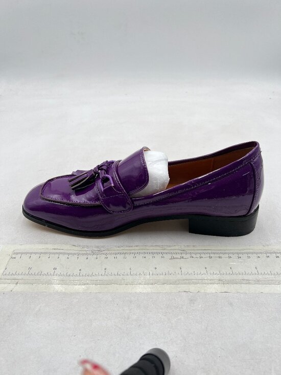 FOWT Purple Men Glossy Square Toe Tassels Decor Loafers Low Heel Slip On Shoes main image 7